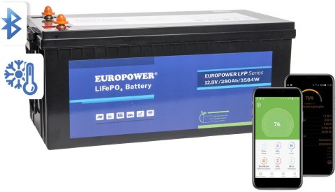 Akumulator LiFePO4 EUROPOWER serii LFP 12,8V 280Ah Bluetooth, mata grzewcza (Żywotność ~4000 cykli) EUROPOWER