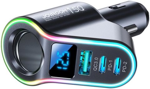 Joyroom szybka ładowarka samochodowa 4w1 USB-A QC3.0 / 2xUSB-C PD 150W czarna JOYROOM
