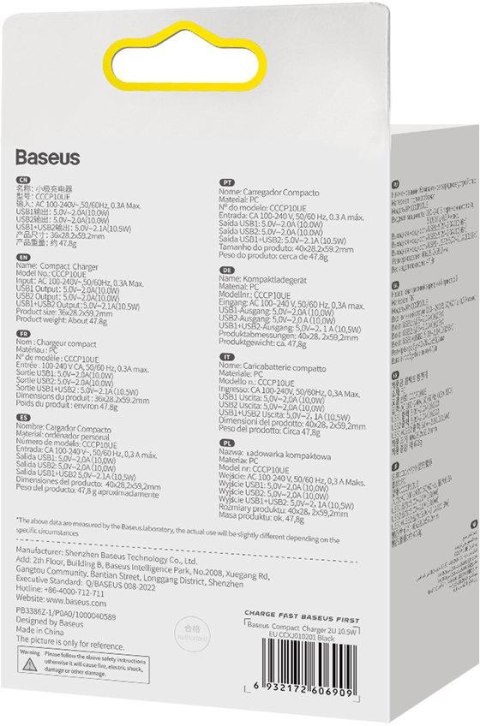 ŁADOWARKA SIECIOWA Baseus Compact Charger CCXJ010201 10.5W 2x USB-A CZARNA BASEUS