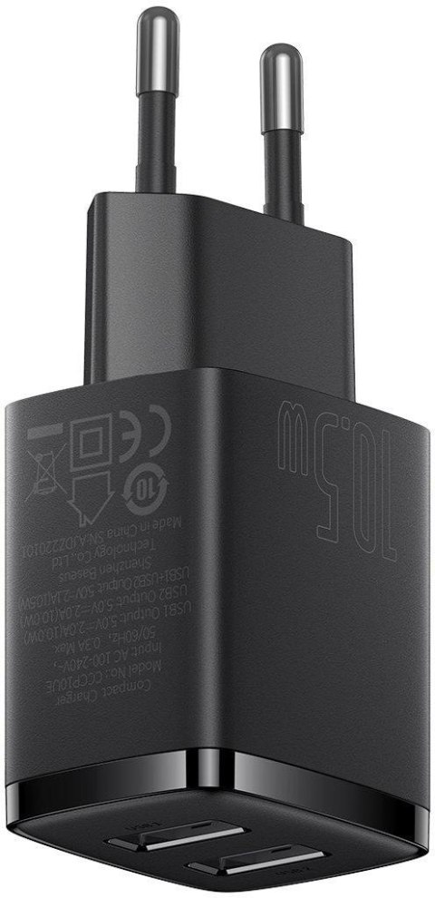 ŁADOWARKA SIECIOWA Baseus Compact Charger CCXJ010201 10.5W 2x USB-A CZARNA BASEUS