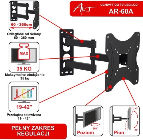 UCHWYT DO TV LED/LCD 19-42" 35KG AR-60A ART reg. pion/poziom ART