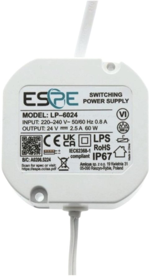 ZASILACZ IMPULSOWY DOPUSZKOWY ESPE LP-6024 24V/60W/2.5A IP67 ESPE