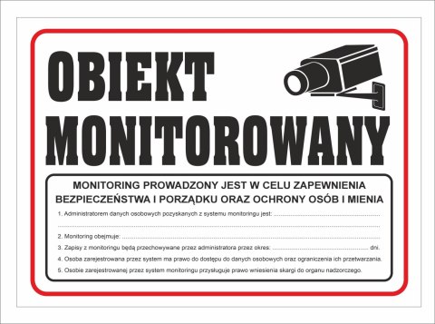 Tabliczka PCV Obiekt Monitorowany z RODO 35x25 cm OEM