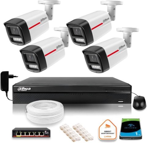 Zestaw monitoringu IP DAHUA 4 kamery zewnętrzne WizColor 2K 50m DAHUA