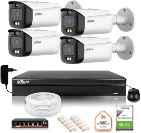 Zestaw monitoringu IP Dahua TIOC 5mpx 2K 4 kamery tubowa NVR z dyskiem DAHUA