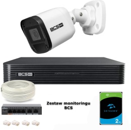 Zestaw monitoringu IP BCS Basic 1x Kamera BCS-B-TIP15FR3(2.0), IP, 5Mpx, 2.8mm, IR30m, Mikrofon (kod: Z49087B1)