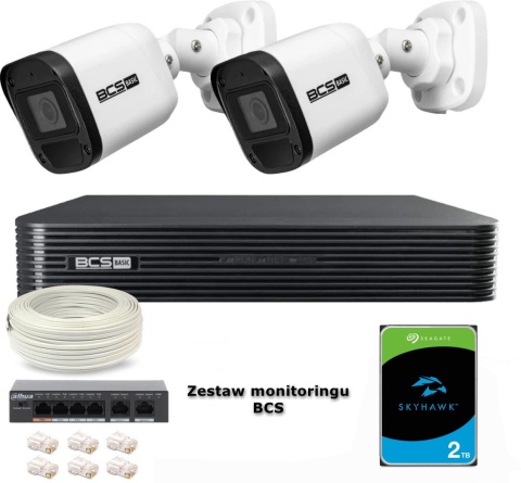 Zestaw monitoringu IP BCS Basic 2x Kamera BCS-B-TIP15FR3(2.0), IP, 5Mpx, 2.8mm, IR30m, mikrofon (kod produktu: Z49087B2)