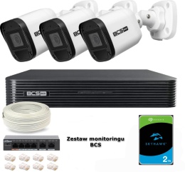 Zestaw monitoringu IP BCS Basic 3x Kamera BCS-B-TIP15FR3(2.0), IP, 5Mpx, 2.8mm, IR30m, mikrofon (kod produktu: Z49087B3)