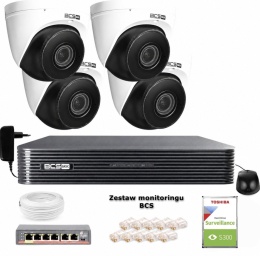 Zestaw monitoringu IP BCS Basic 4x Kamera BCS-B-EIP45VSR3(2.0) kopułowa, IP, 5Mpx, IR30m, motozoom  (kod produktu: Z49087B1)