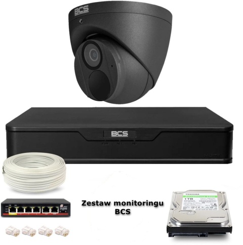 Zestaw monitoringu IP BCS Point 1x Kamera BCS-P-EIP28FWR3-Ai2-G Rejestrator z dyskiem BCS