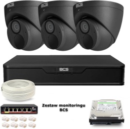 Zestaw monitoringu IP BCS Point 3x Kamera BCS-P-EIP28FWR3-Ai2-G Rejestrator z dyskiem BCS
