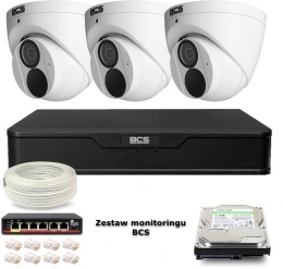 Zestaw monitoringu IP BCS Point 3x Kamera BCS-P-EIP28FWR3-Ai2 Rejestrator z dyskiem BCS