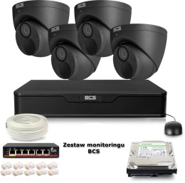 Zestaw monitoringu IP BCS Point 4x Kamera BCS-P-EIP28FWR3-Ai2-G Rejestrator z dyskiem BCS