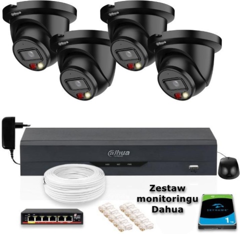 Zestaw monitoringu 4 x IP Dahua 8mpx IPC-HDW2849TM-S-IL-BLACK, dysk 2TB (Z38528T4)