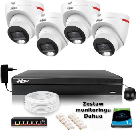 Zestaw monitoringu IP DAHUA 4 kamery zewnętrzne WizColor 2K 30m (Z53284T4)
