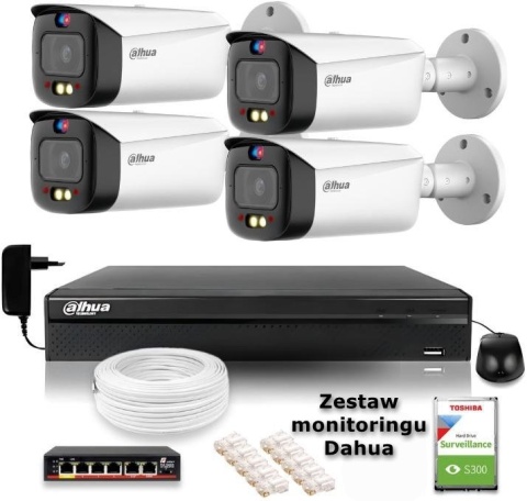 Zestaw monitoringu IP Dahua TIOC 5mpx 2K 4 kamery tubowa NVR (Z51598B4)