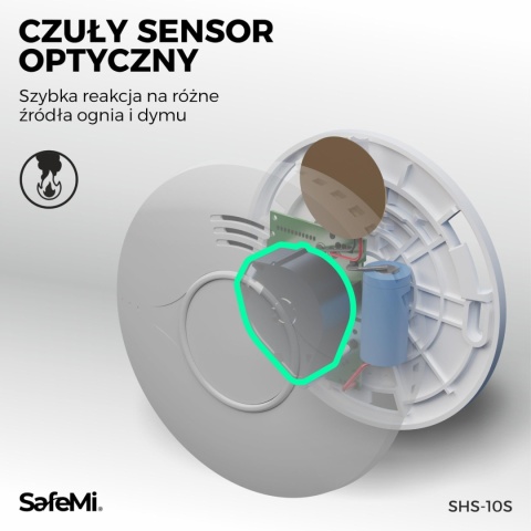 SAFEMI Czujnik dymu - Wbudowana bateria 10 lat, Gwarancja 5 lat SHS-10S SAFEMI
