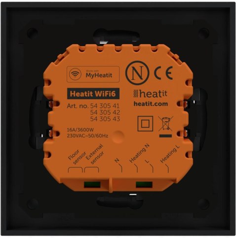 Termostat Heatit WiFi6 Black Matt Wi-Fi Thermostat 3600W 16A