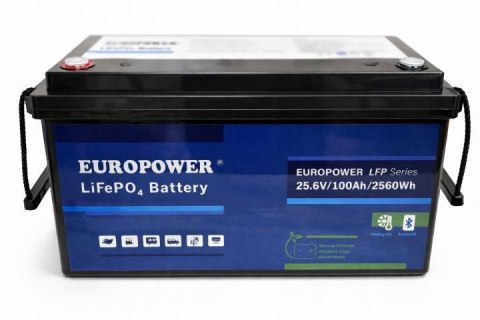 Akumulator 25,6V 100Ah LiFePO4 EUROPOWER seria LFP, bluetooth, mata grzewcza (trwałość ok 4000 cykli) Model: LFP/24/100/E/B/HT